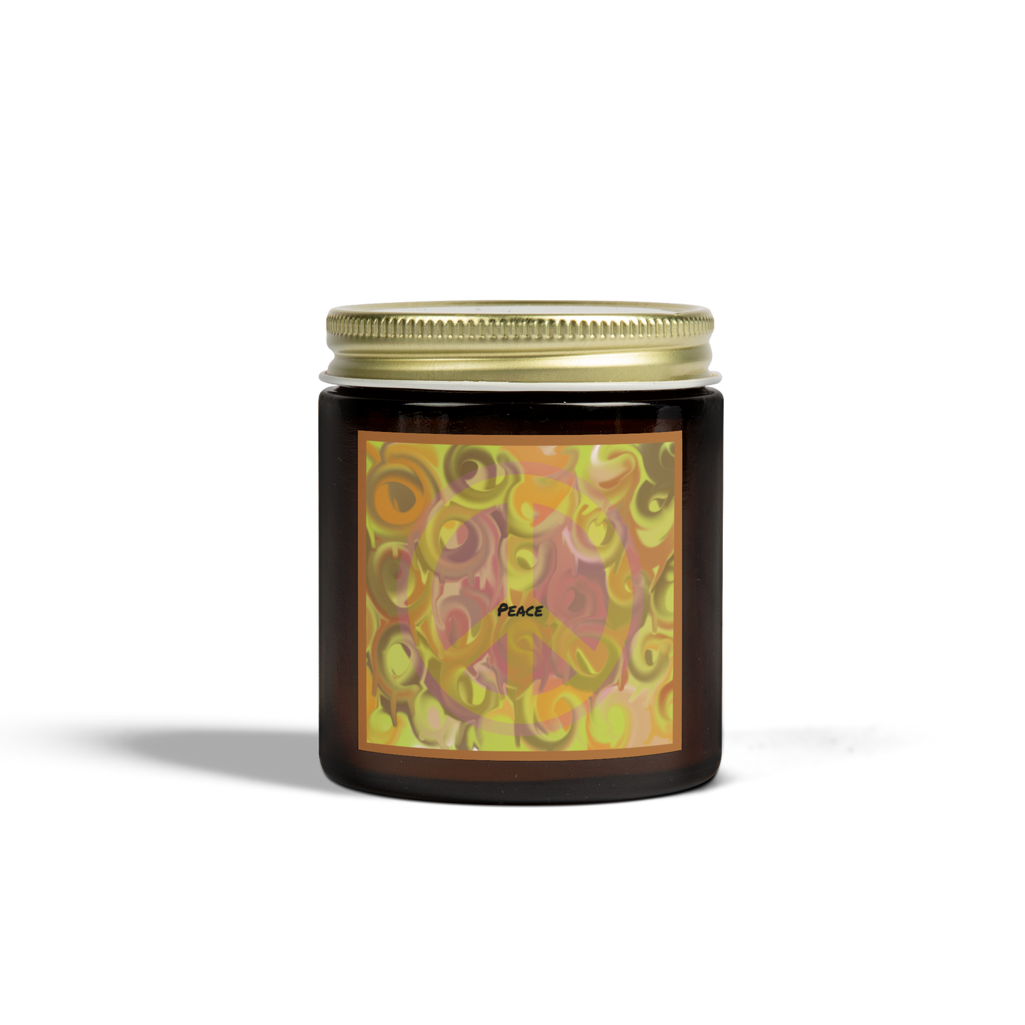 Peace Sign Symbol Mindful Scented Candle in amber glass jar with PEACE message and 9 delightful scent choices.