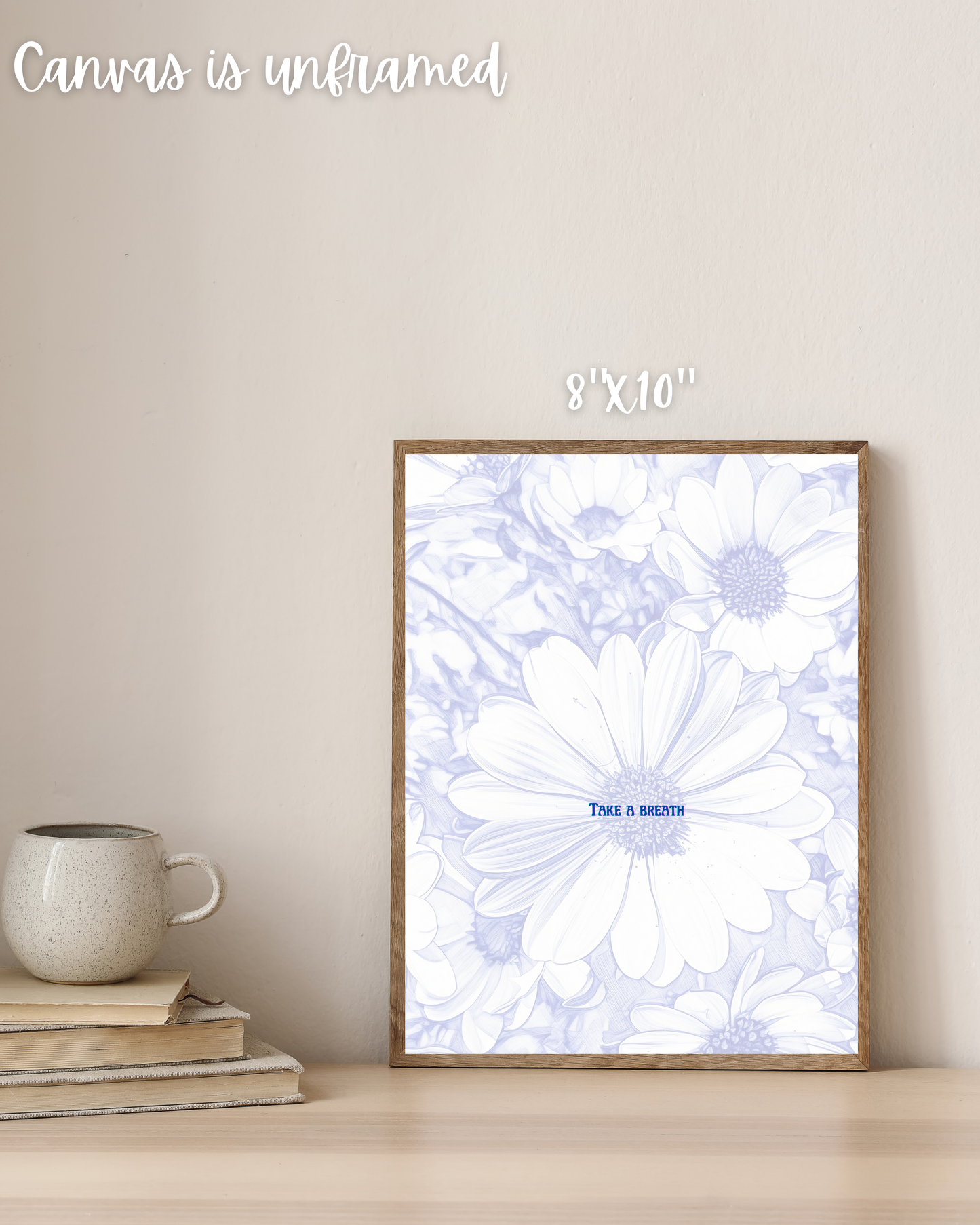 Simple coffee table decor with warm tones and mindful art with blue tones