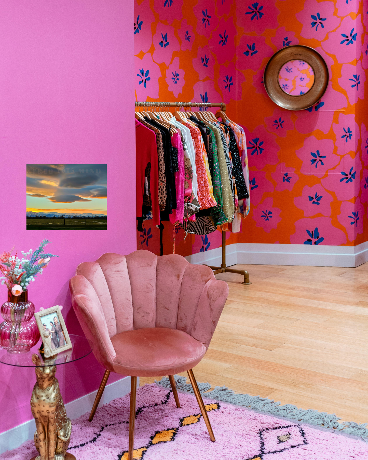eclectic boho vibe with glam touches and nature filled wall art print that exemplifies freedom of the mind