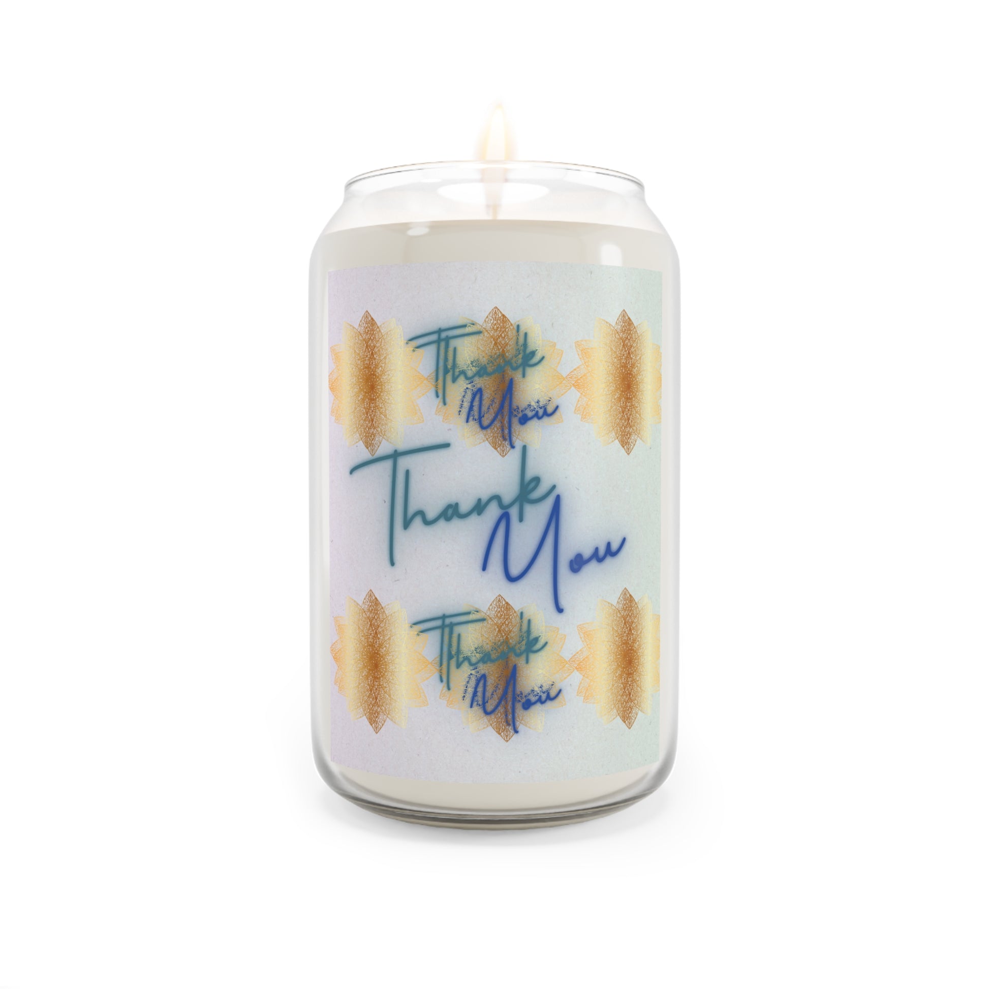Tall glass thank you candle gift of gratitude. Gold mandala design and neon script leaves vibrant and elegant impression with its long lasting burn up to 80 hours.