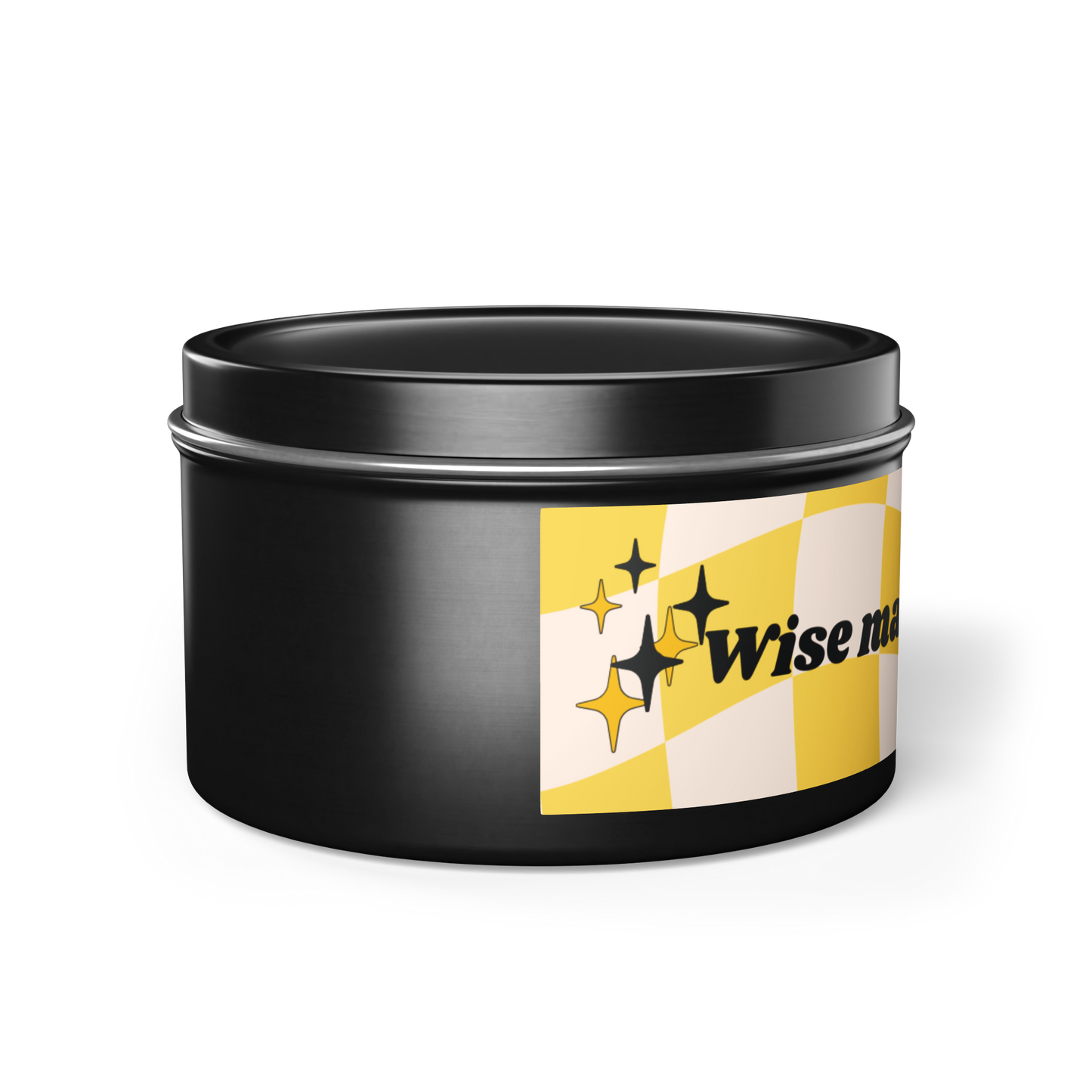 'wise man once said' black container candle with matching yellow checkered flag original design. 5 refreshing scent options.