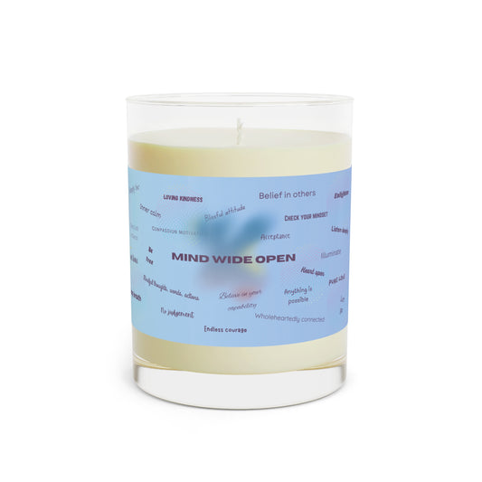 Experience daily positivity and wellness with our mindfulness candle, featuring wisdom sayings and luxuriously calming scents. A wraparound design of inspirational words, two wicks, and hand poured soy.