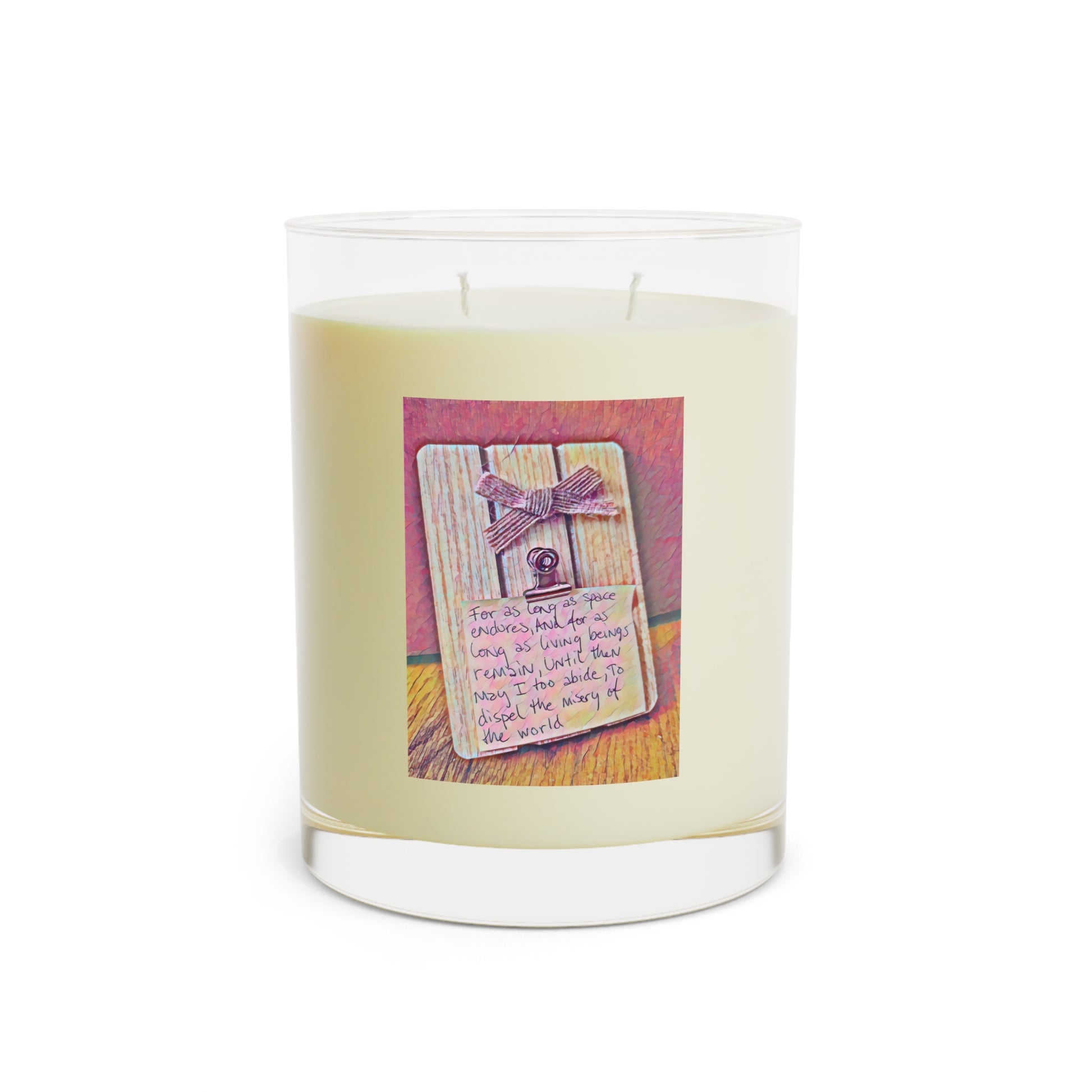 Buddhist Philosophy Glass with Dalai Lama's favorite prayer, words of Shantideva written by hand inside an original textured art design.