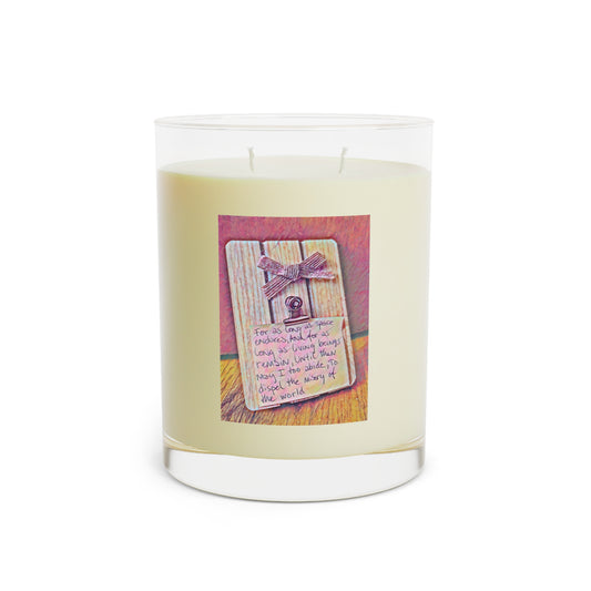 Buddhist Philosophy Glass with Dalai Lama's favorite prayer, words of Shantideva written by hand inside an original textured art design.