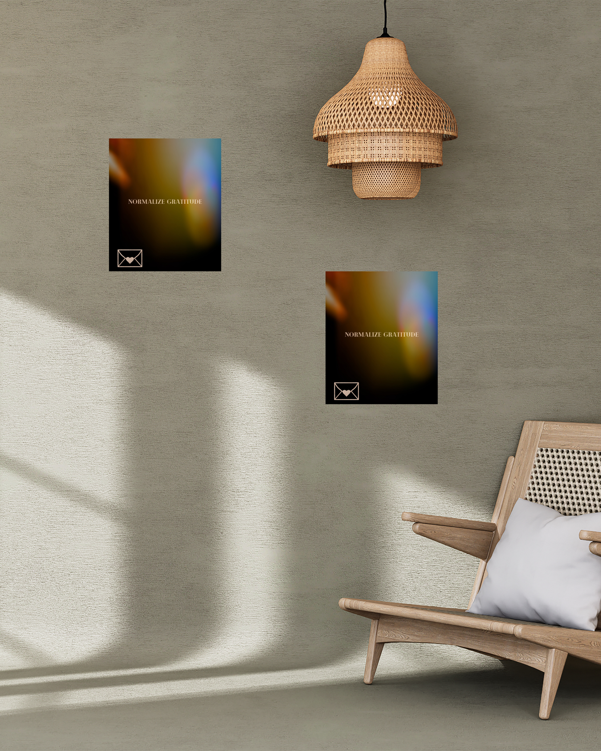 Abstract gratitude art print in a minimalist earthy contemporary room